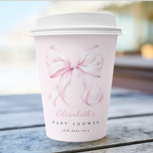 Pink Bow Baby Shower Girl Cute Paper Cups