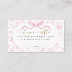 Pink Bow Baby Shower Girl Diaper Raffle Enclosure Card