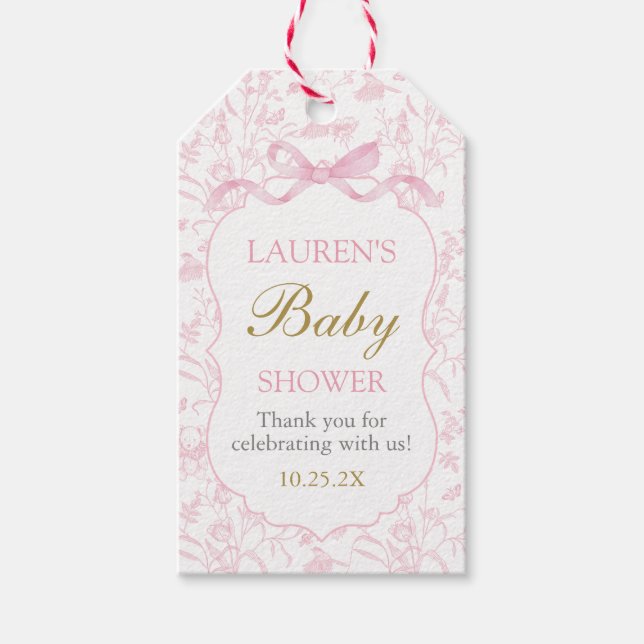 Pink Bow Baby Shower Girl Gift Tag (Front)