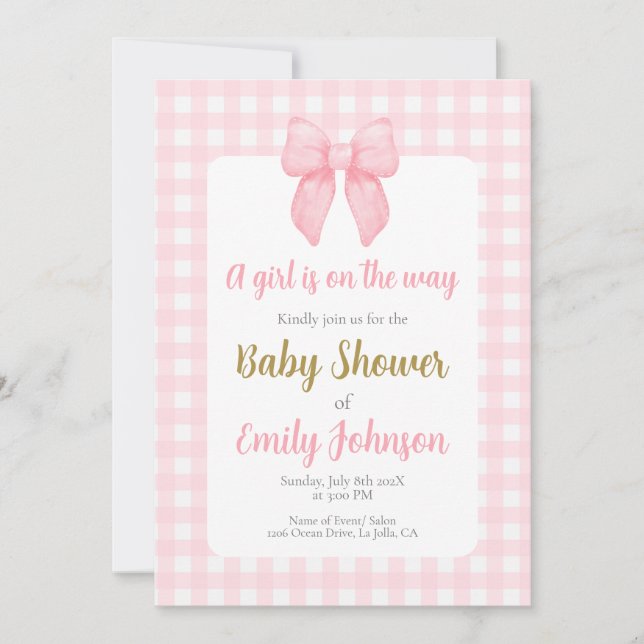Pink Bow Baby Shower Girl invitation (Front)