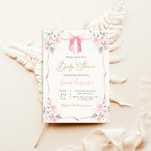 Pink Bow Baby Shower Girl Invitation