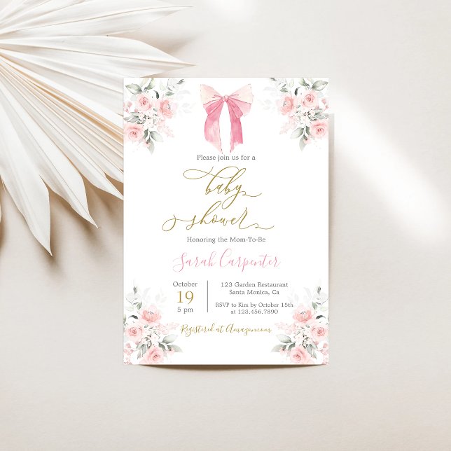 Pink Bow Baby Shower Girl Invitation (Creator Uploaded)
