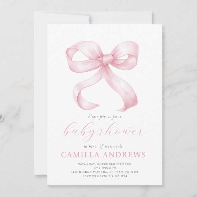 Pink Bow Baby Shower Girl Invitation (Front)