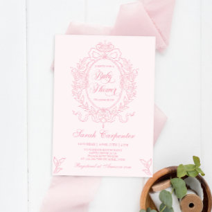 Pink Bow Baby Shower Girl Vintage Invitation