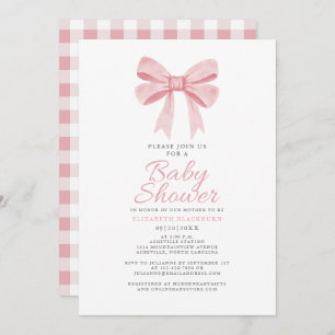 Pink Bow Baby Shower Girly Coquette Gingham Check Invitation