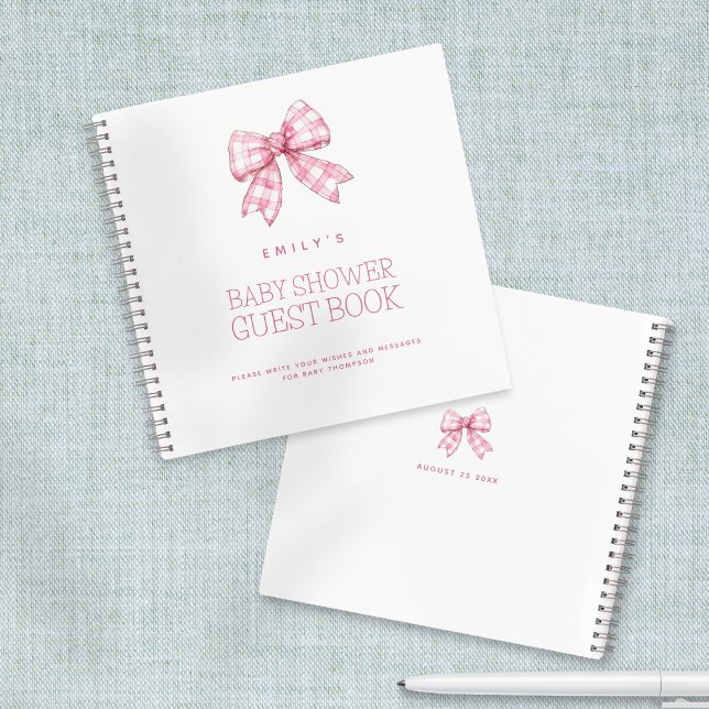PInk Bow Baby Shower Guest Book (Front and back view)