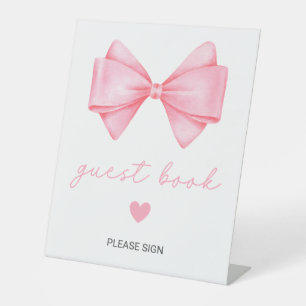 Pink Bow Baby Shower Guest Book Pedestal Sign