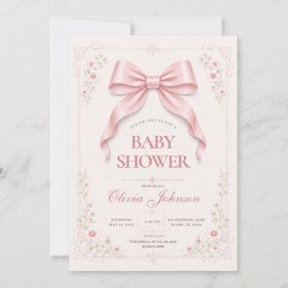 Pink Bow Baby Shower Invitation