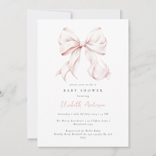 Pink Bow Baby Shower Invitation (Front)