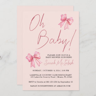 Pink Bow Baby Shower Invitation