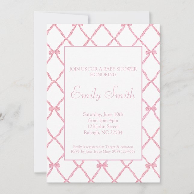 Pink Bow Baby Shower Invitation (Front)