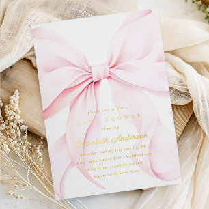 Pink Bow Baby Shower Invitation