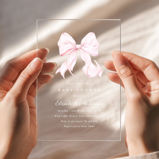 Pink Bow Baby Shower Invitation (Creator Uploaded)