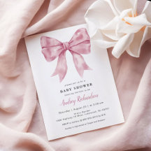 Pink Bow Baby Shower Invitation
