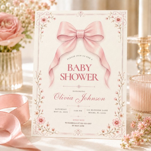 Pink Bow Baby Shower Invitation (Creator Uploaded)