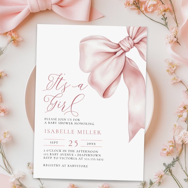 Pink Bow Baby Shower Invitation (Creator Uploaded)
