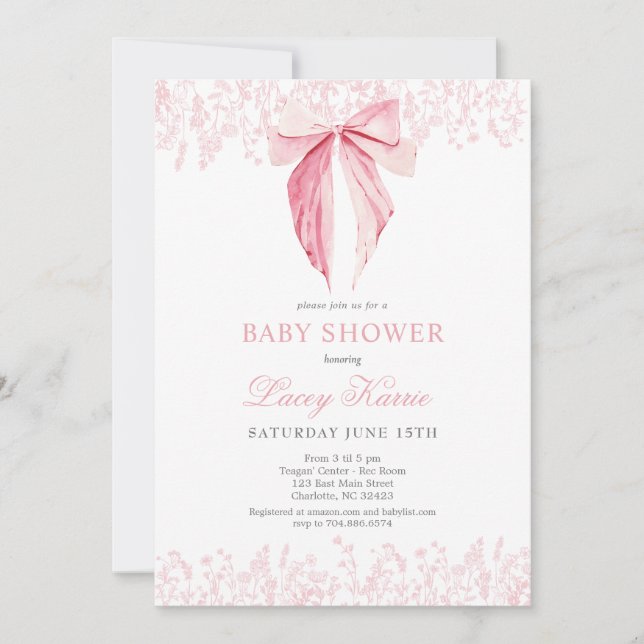 pink bow Baby Shower invitation (Front)
