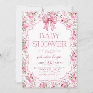 Pink Bow Baby Shower Invitation