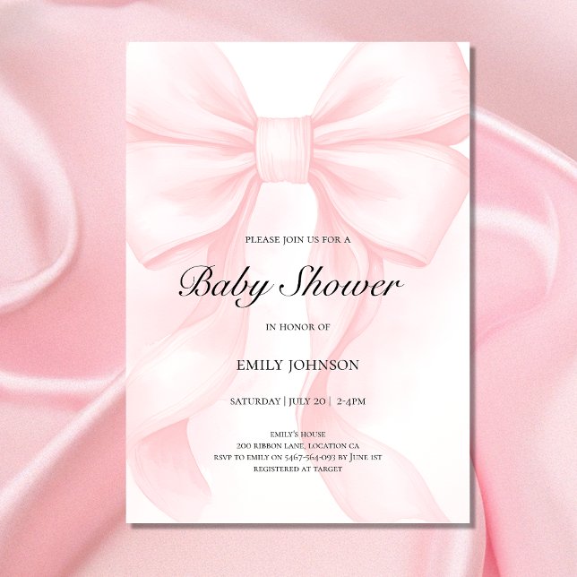 Pink Bow Baby Shower Invitation | Elegant Coquette (Creator Uploaded)