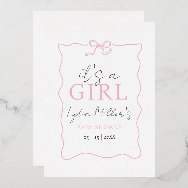 Pink Bow Baby Shower Invitation, Girl Baby Shower (Front/Back)