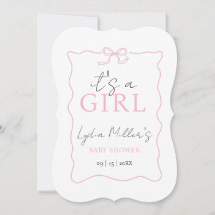 Pink Bow Baby Shower Invitation, Girl Baby Shower