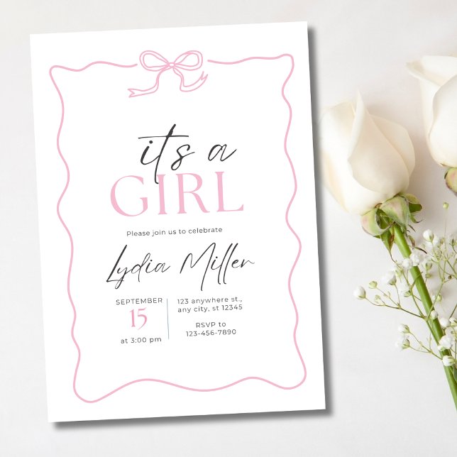 Pink Bow Baby Shower Invitation, Girl Baby Shower Invitation (Creator Uploaded)
