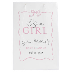 Pink Bow Baby Shower Invitation, Girl Baby Shower Medium Gift Bag