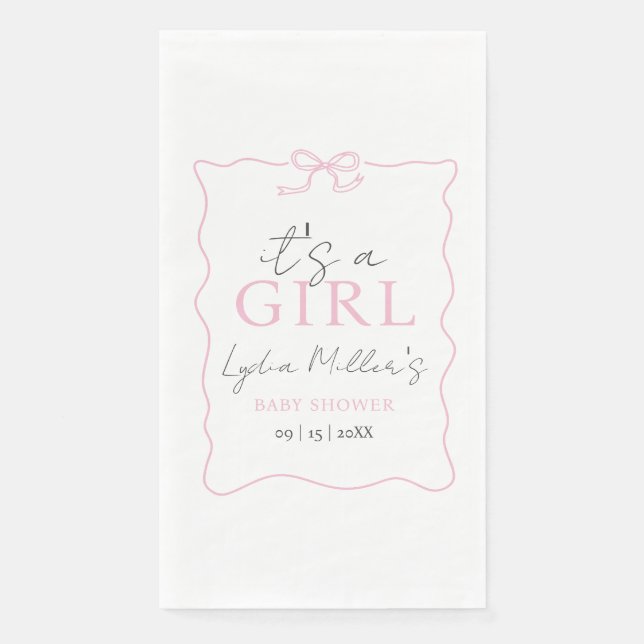 Pink Bow Baby Shower Invitation, Girl Baby Shower Napkin (Front)
