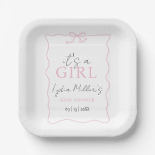 Pink Bow Baby Shower Invitation, Girl Baby Shower Paper Plate