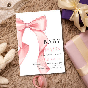 Pink Bow Baby Shower Invitation, Pink Coquette Invitation