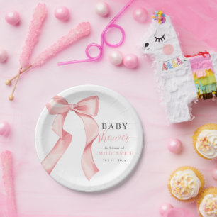 Pink Bow Baby Shower Invitation, Pink Coquette Paper Plate