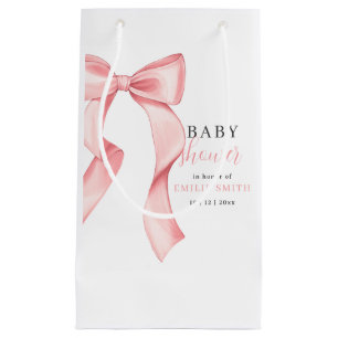 Pink Bow Baby Shower Invitation, Pink Coquette Small Gift Bag