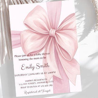 Pink Bow Baby Shower Invitation Template Pink Ribb