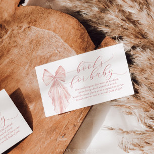 Pink Bow Baby Shower Minimalist Books for Baby Enclosure Card