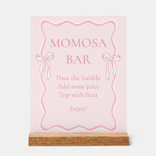 Pink Bow Baby Shower Momosa Bar Acrylic Sign