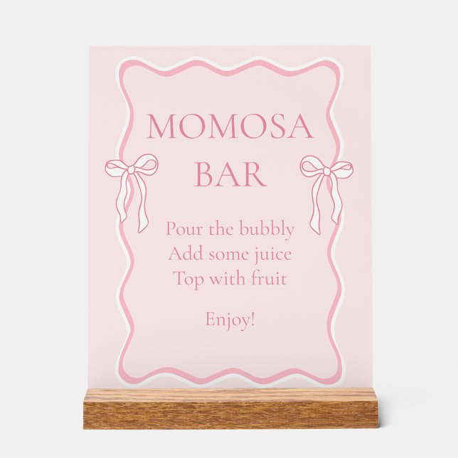 Pink Bow Baby Shower Momosa Bar Acrylic Sign (Creator Uploaded)