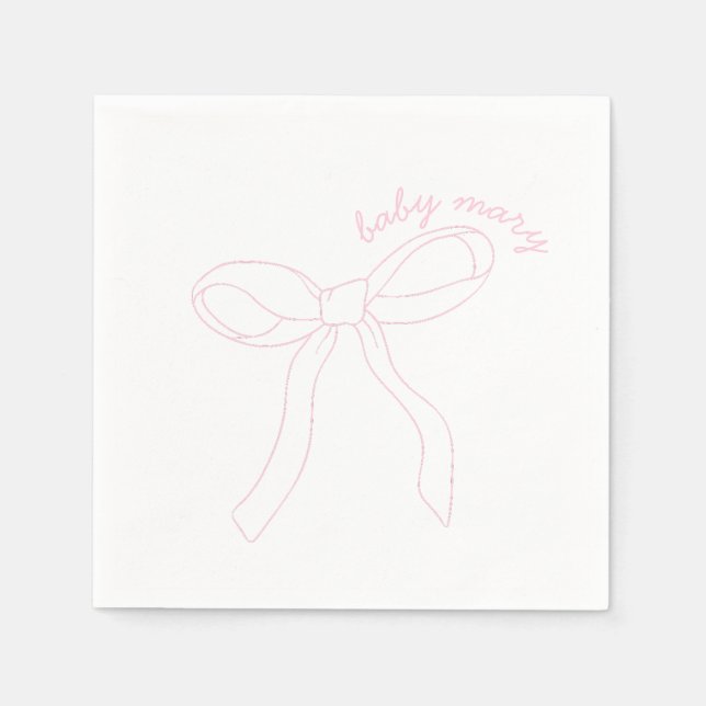 Pink Bow Baby Shower Napkins, Girl Birthday Party Napkin (Front)