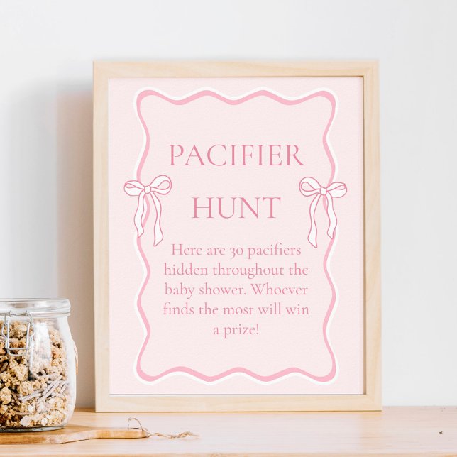 Pink Bow Baby Shower Pacifier Hunt Game Poster (Creator Uploaded)