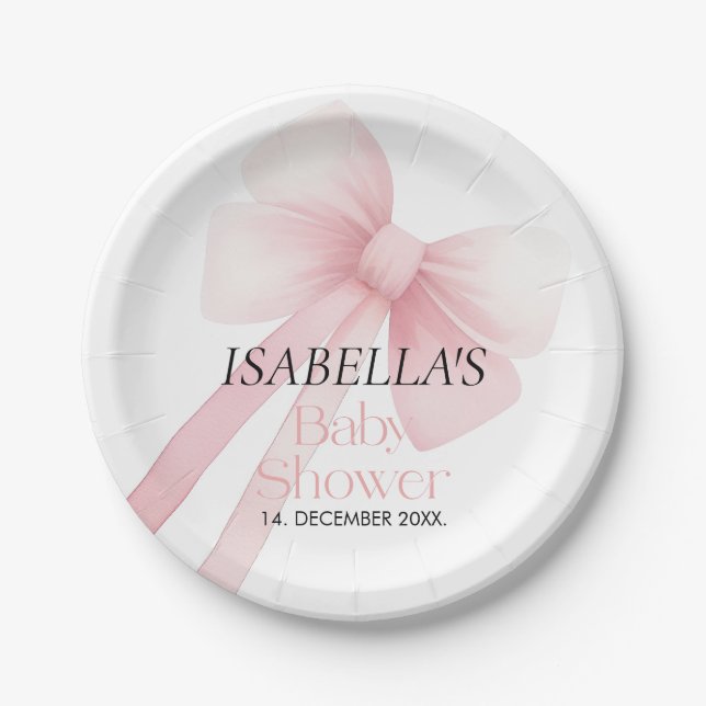 Pink Bow Baby Shower Paper Plate (Front)