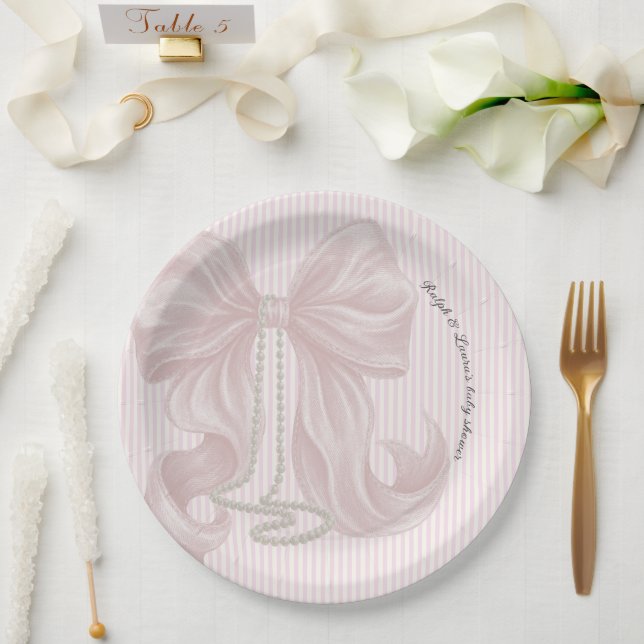 Pink Bow Baby Shower  Paper Plate (Wedding)