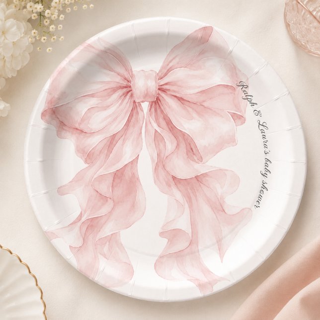 Pink Bow Baby Shower  Paper Plate (Creator Uploaded)