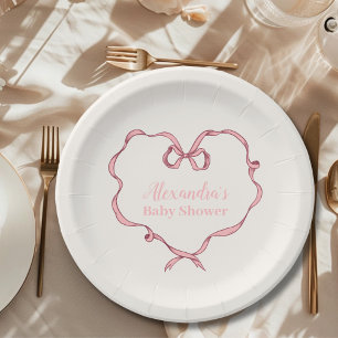 Pink Bow Baby Shower Paper Plate