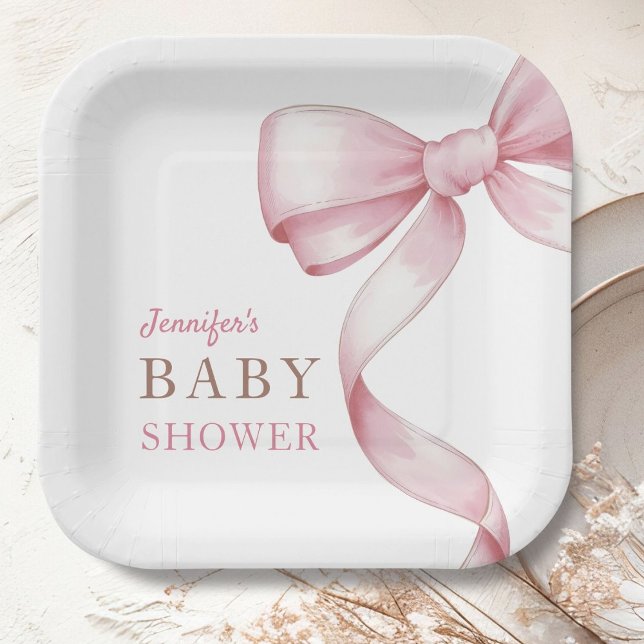 Pink Bow Baby Shower Paper Plate (Creator Uploaded)