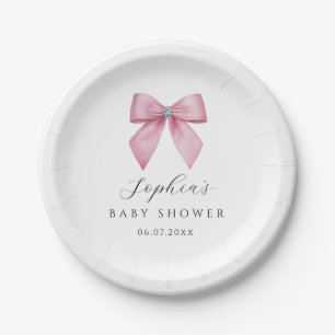 Pink Bow Baby Shower Paper Plates 