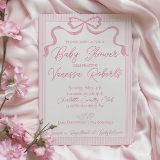 Pink Bow Baby Shower, Pink Ribbon Invitation