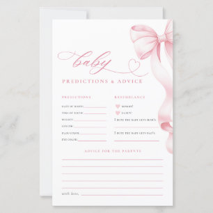 Pink Bow Baby Shower Predictions & Advice Cards