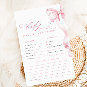 Pink Bow Baby Shower Predictions & Advice Cards