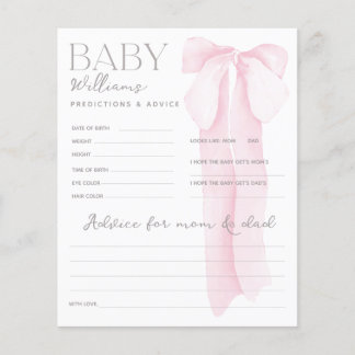 Pink Bow Baby Shower PREDICTIONS & ADVICE Game