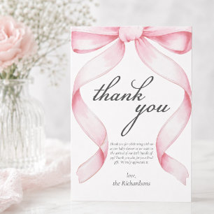 Pink Bow Baby Shower Thank You Card