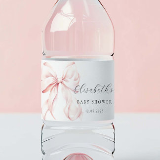 Pink Bow Baby Shower Water Bottle Label